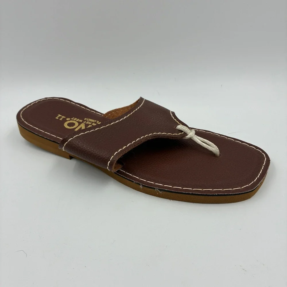 Kino Key West Florida Brown Leather Rope Thong Sandals Mens 11 Handmade Slides